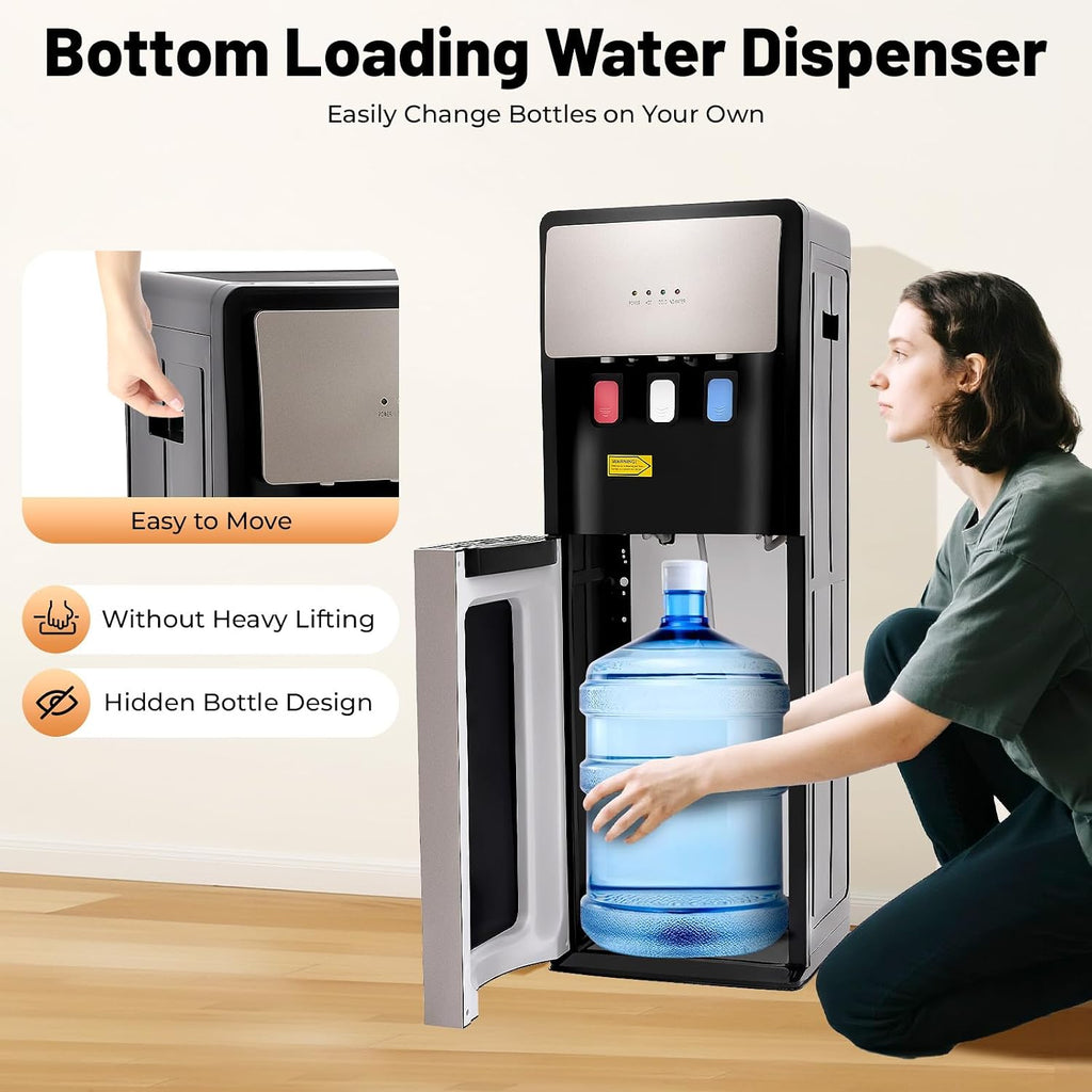 Bottom Loading Water Cooler Dispenser, 500W Hot and Cold Water Cooler with 3 Temperature Settings - Hot Cold & Room for Home Apartment Office Water Capacity 2L(Cold) & 5L(Hot) SJYTD-6 Gray