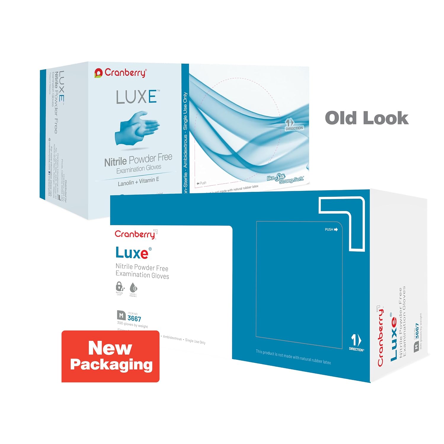 Cranberry USA Cranberry Luxe Nitrile Exam Gloves, Case of 3000, X-Small, Azure Blue, Lanolin & Vitamin E, 2.5 Mil