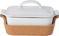 Casafina Ceramic 9.75' x 5.75' Oval Baker with Cork Tray - Ensemble Collection, White | Oven & Microwave Safe Bakeware | Food Safe Glazing | Restaurant Quality Dinnerware