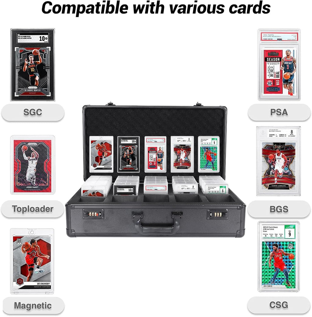 Graded Card Storage Box 5 Slots, PSA/BGS Graded Slabs-Collector Box for Trading & Sports Cards with Coded Lock, Easy to Carry(No Card)