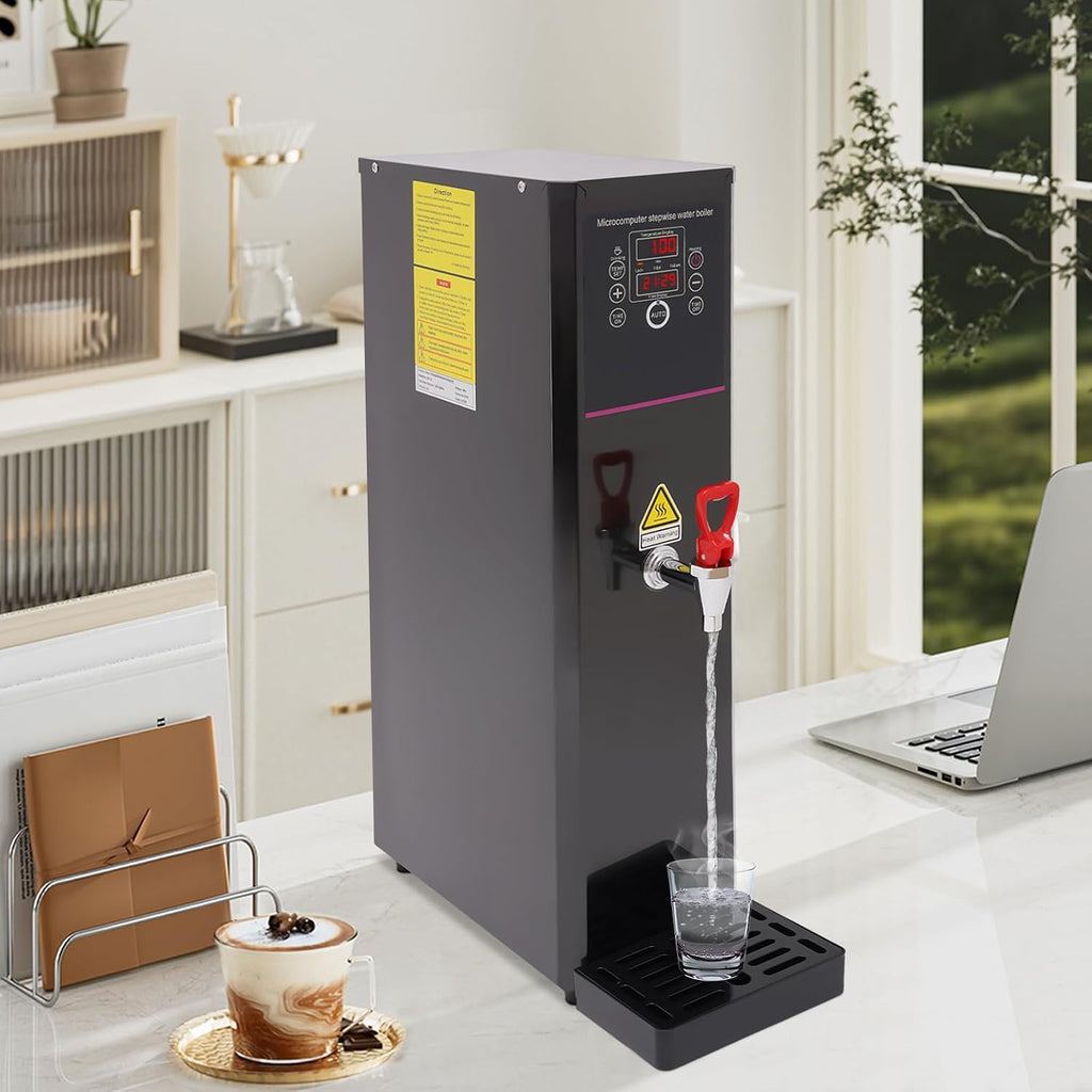Electric Water Boiler, Step-Heating Commercial Hot Water Dispenser Fast Ready Water Boiler Machine Large Capacity 20L/5.28 gal for Tea Milk Restaurant Hotel Caterers, Restaurants, Black
