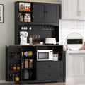 Gyfimoie 68' Tall Kitchen Pantry Storage Cabinet with Charging Station, Upgrade Pantry Cabinet with Doors & Shelves and Wine Glass Holder,Kitchen Hutch Cabinet with Microwave Stand for Kitchen(Black)