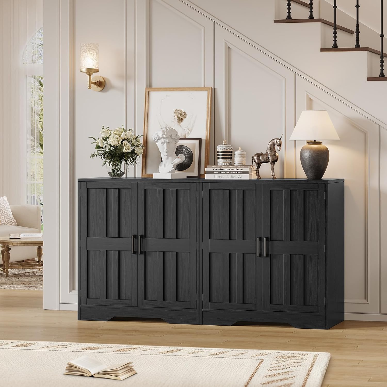 Sideboard Buffet Cabinet, Modern Farmhouse Kitchen Storage Cabinet, Small Modular Accent Cabinet Coffee Station Bar Media Console Table Credenza for Kitchen Dining Room, Living Room Entryway Hallway