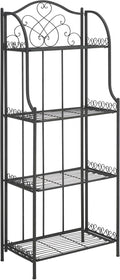 SAFAVIEH Outdoor - Amaris 4-Tier Bakers Rack - Black Iron Metal - Vintage Victorian Scrollwork - Ideal for Patio, Deck, Porch, Sunroom, 14.5' W x 25' D x 63' H (PAT5014E)