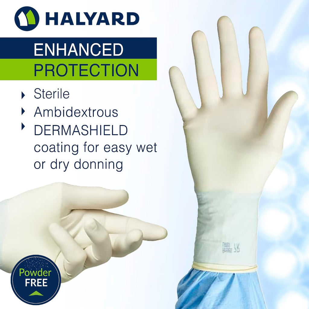 HALYARD Surgical Gloves Latex Sterile Individually Wrapped Pairs Powder Free Medical Disposable Gloves, 8.7 mil, Size 5.5 XS, Cream, SGL65055 (Case of 200 Pairs - 400 Total)