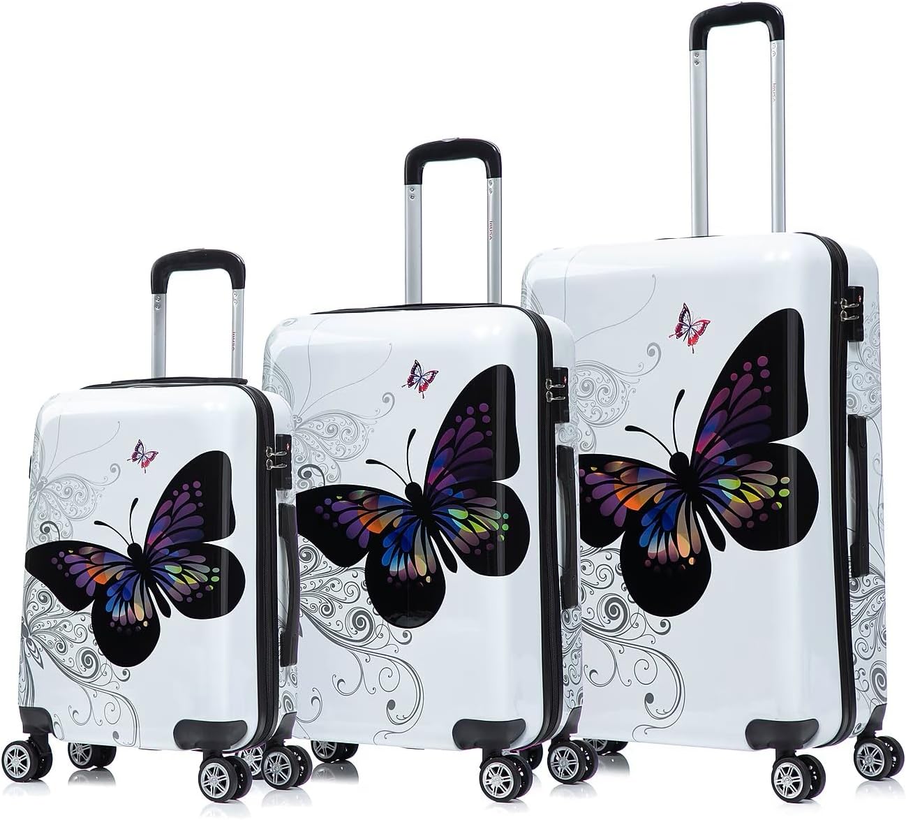 InUSA Hardside Butterfly Suitcase, 4-Wheeled Spinner, TSA Checkpoint Friendly, Black Butterfly