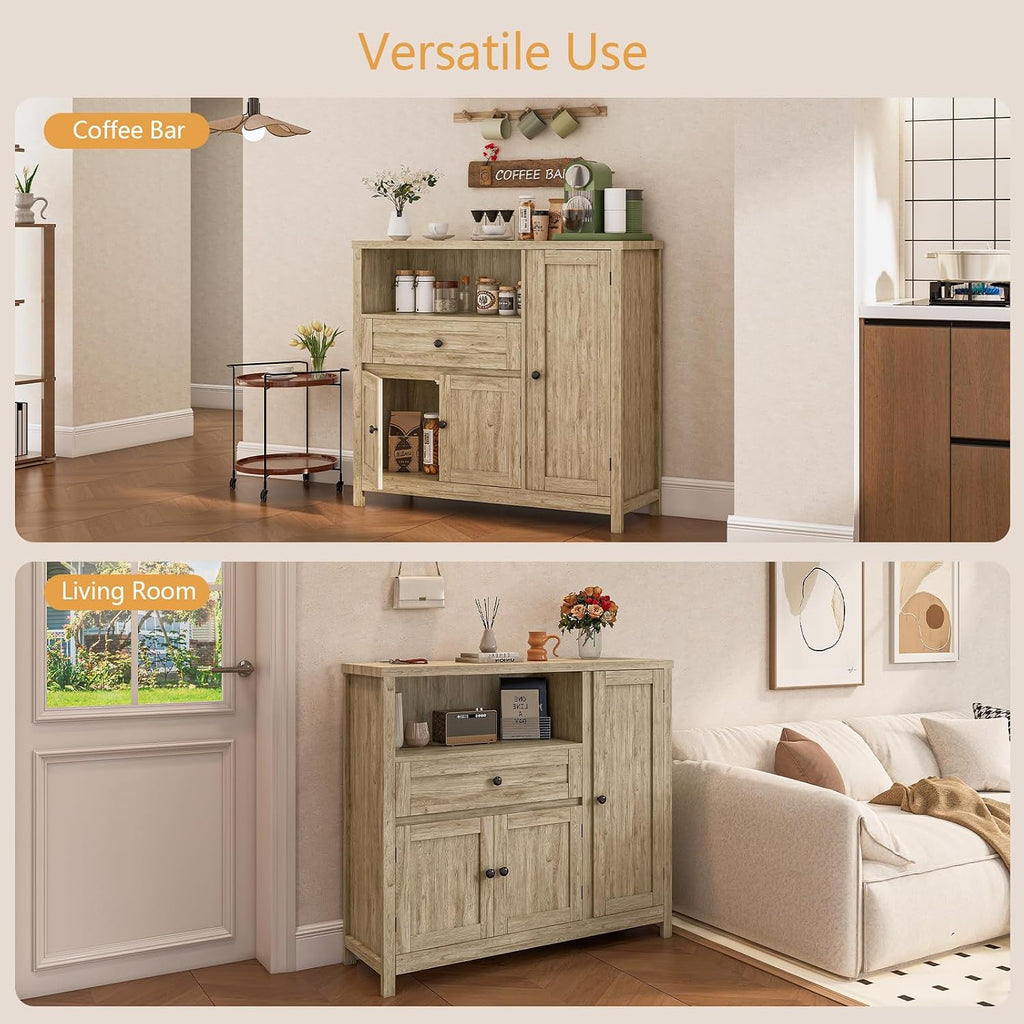 Viaozutis Coffee Bar Cabinet with Doors and Drawer, 35.4' Kitchen Storage Cabinet with Adjustable Shelf, Freestanding Buffet Sideboard for Dining Room, Bathroom, Entryway（Grey）