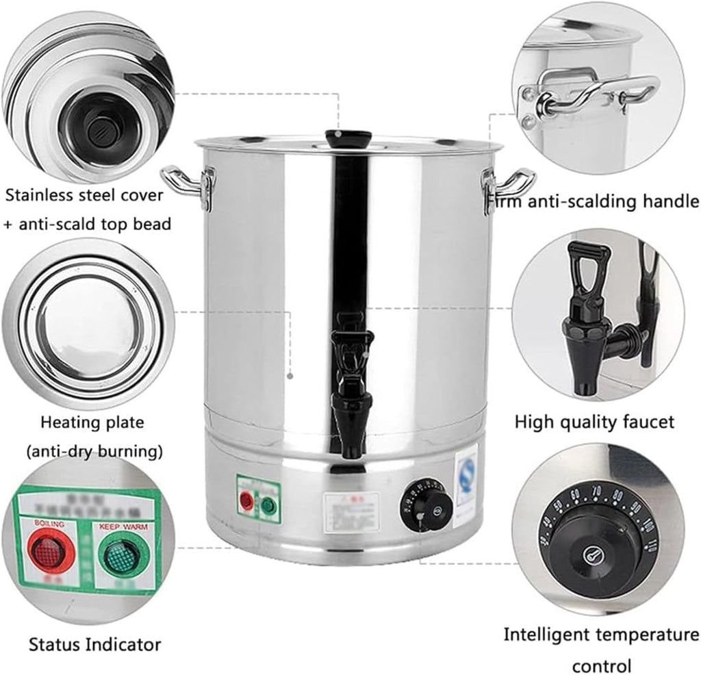 30L/40L Commercial Catering Urn, Hot Water Boiler Dispenser, Soup Kettle Buffet Warming Pot, 30-110°C Temperature Control Knob, Electric Boiling Water Bucket,No Faucet,30L (No Faucet-30L