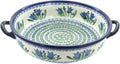 Blue Rose Polish Pottery - Blue Tulip Round Casserole with Handles - 10.25' Diameter - Unique, Dishwasher Safe, & Durable Bakeware