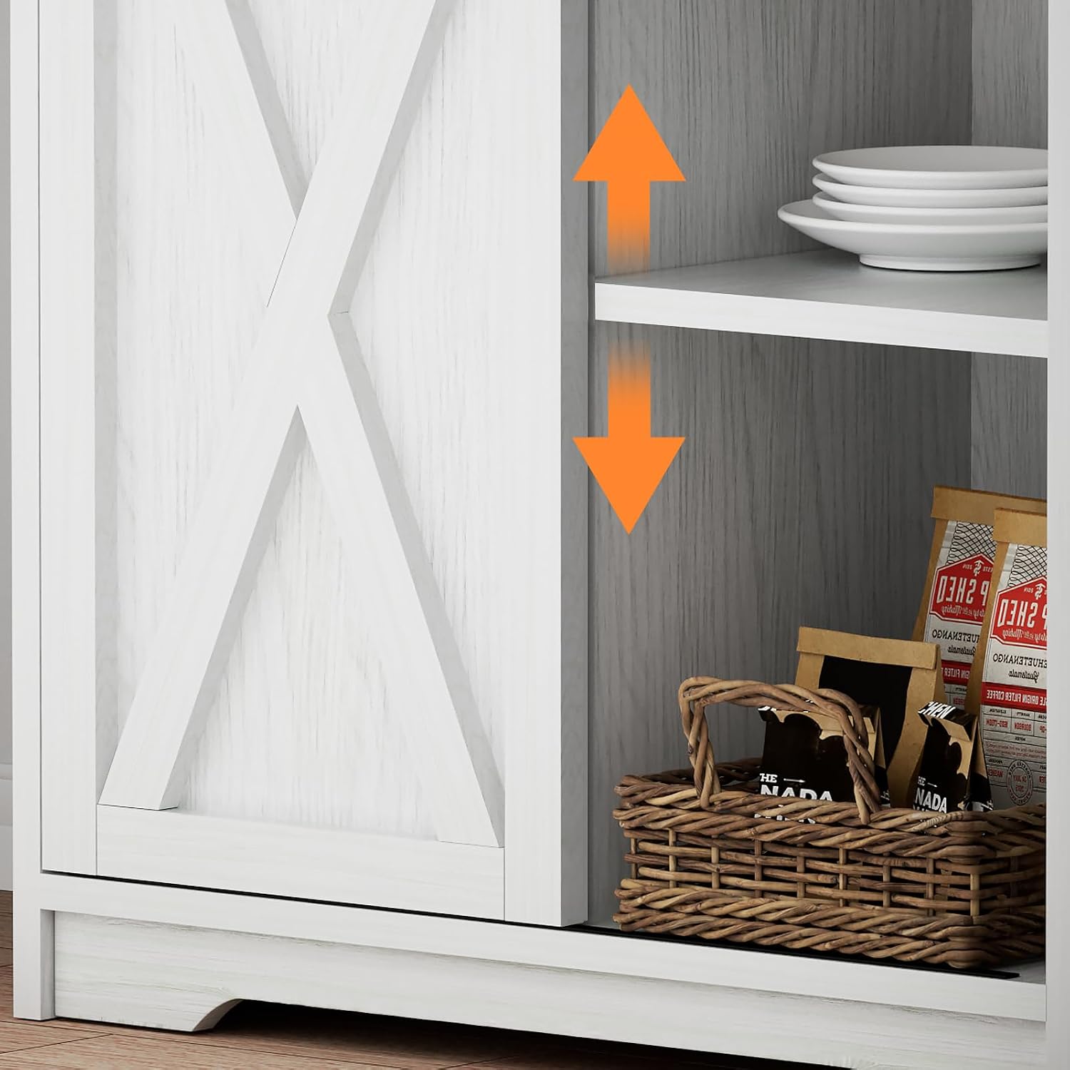 BestHaped Farmhouse Coffee Station with 3 Tier Storage Hutch & 6 Hooks - 56 Inch Small Coffee Bar Table with Adjustable Shelves for Living/Dining Room