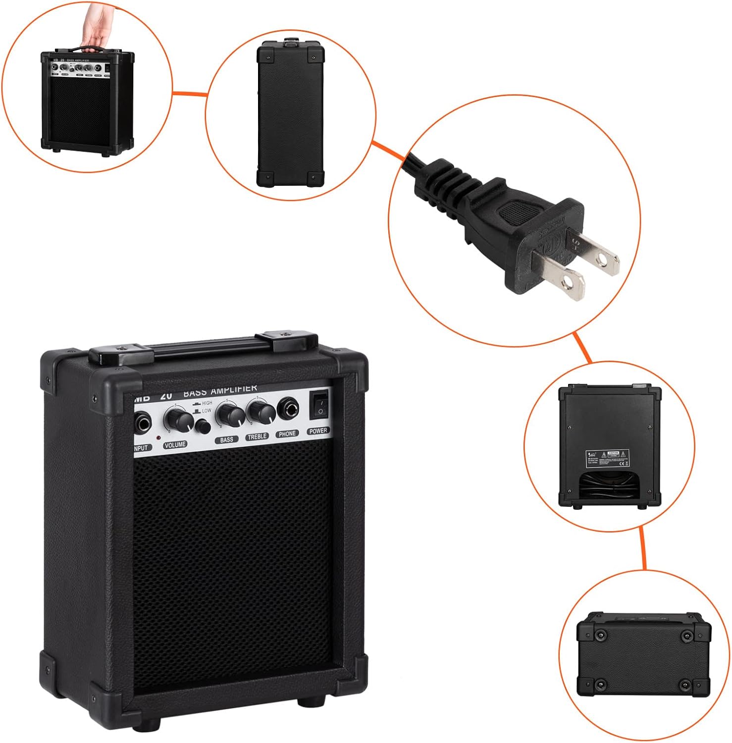 Ktaxon Electric Bass Guitar 5 String Bass Guitar with 20 Watt Amplifier, JB Type Pickup, Naturally air-dried Maple Neck, Rosewood Fretboard, Basswood Body(Black)