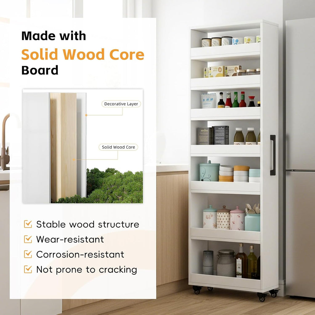 7 Tier Slim Storage Cart with Wheels,Rolling Storage Cabinet,Narrow Spice Rack for Small Spaces,Kitchen,Bakers,Pantry,Dining Room