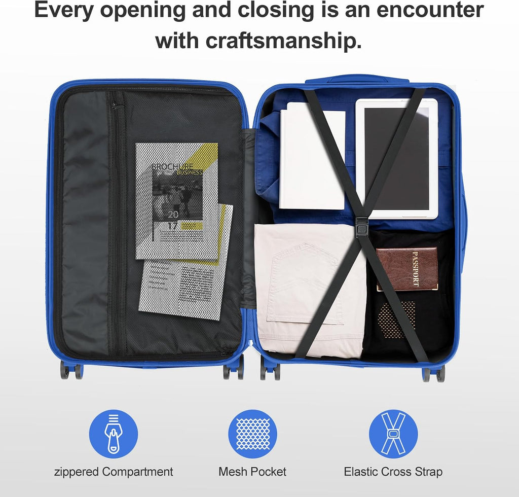 Karl home Luggage Set 4 Piece Suitcase Sets with TSA Lock Moulded Corner 4 Spinner Wheels, ABS Hardside Trolley Travel Case for Carry On Check-in Business Trip, Dark Blue (16/20/24/28)