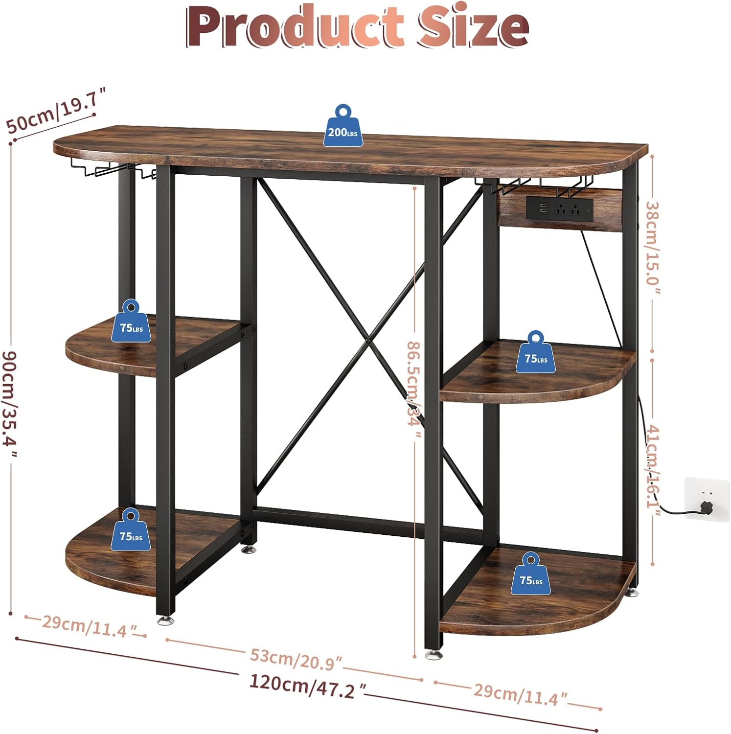 METYERRY 3-Piece Set Mini Fridge Stand with Power Outlet,Kitchen Bakers Rack with Storage,Mini Fridge and Microwave Stand,Coffee Bar, Free Standing Shelf for Kitchen, Home Office,Rustic Brown
