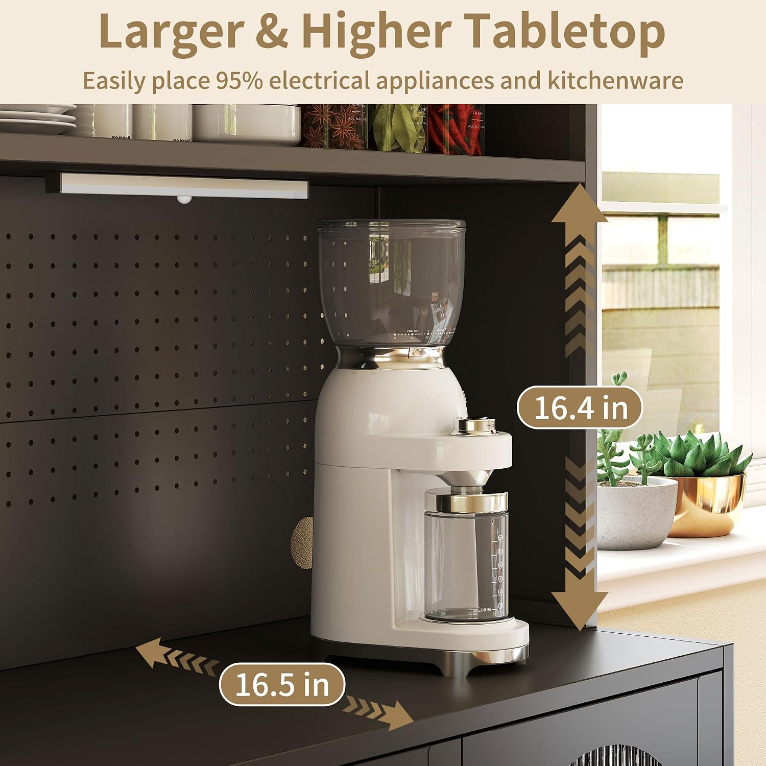 BECHEAO 5 Tier Metal Kitchen Pantry Storage Cabinet with LED Sensor Light, 66' Tall Food Pantry Cabinet, DIY Pegboard, Adjustable Shelves, Microwave Stand & Coffee Bar with Storage for Kitchen, Black