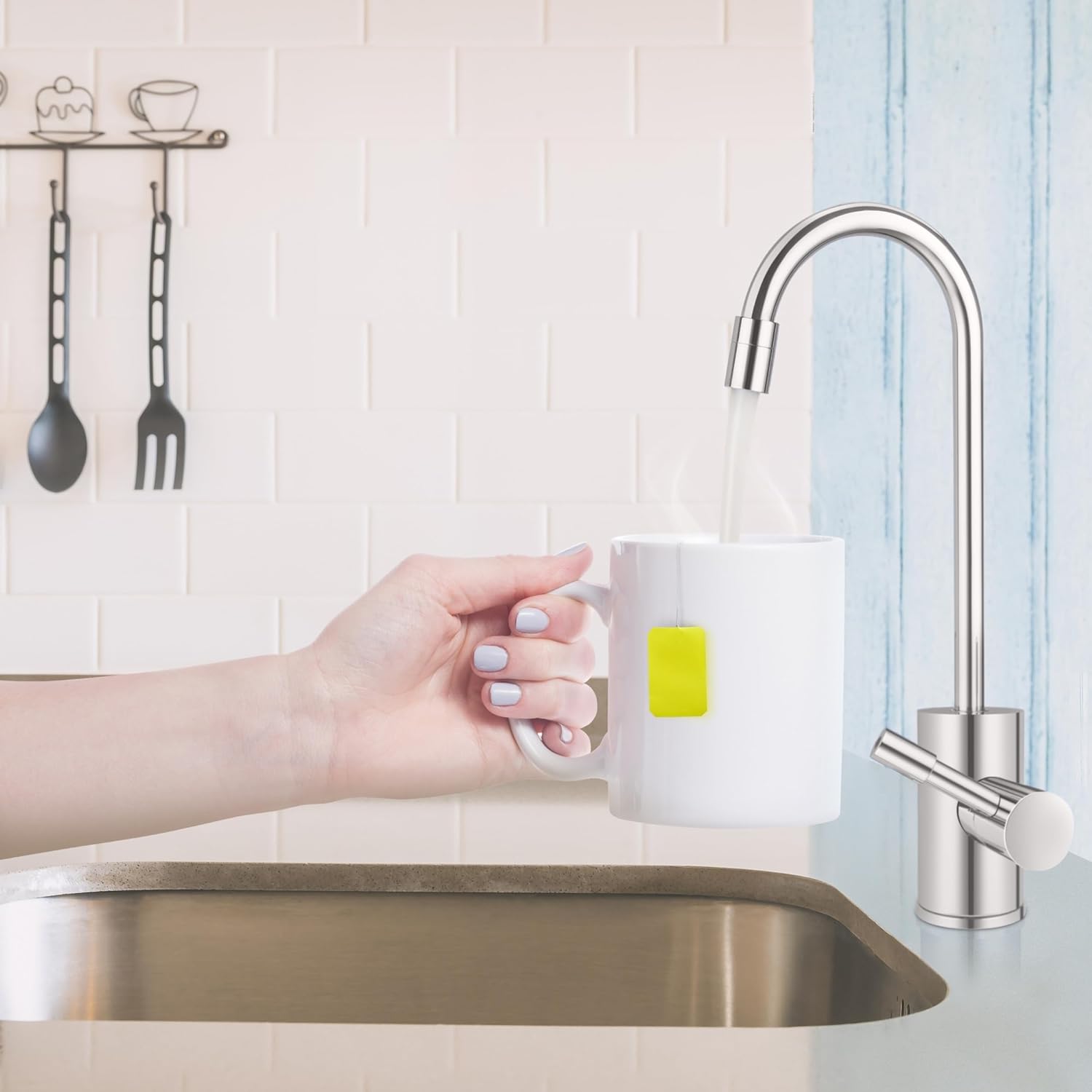 Ready Hot 41-RH-300-F560-BN Instant Hot Water Dispenser System, 2.5 Quarts, Digital Display Dual Lever Hot and Cold Water Faucet Brushed Nickel