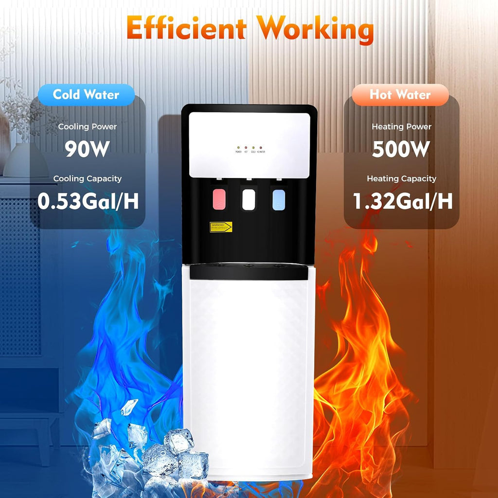 Bottom Loading Water Cooler Dispenser, 500W Hot and Cold Water Cooler with 3 Temperature Settings - Hot Cold & Room for Home Apartment Office Water Capacity 1.5L(Cold) & 5L(Hot) SJYTD-6 White
