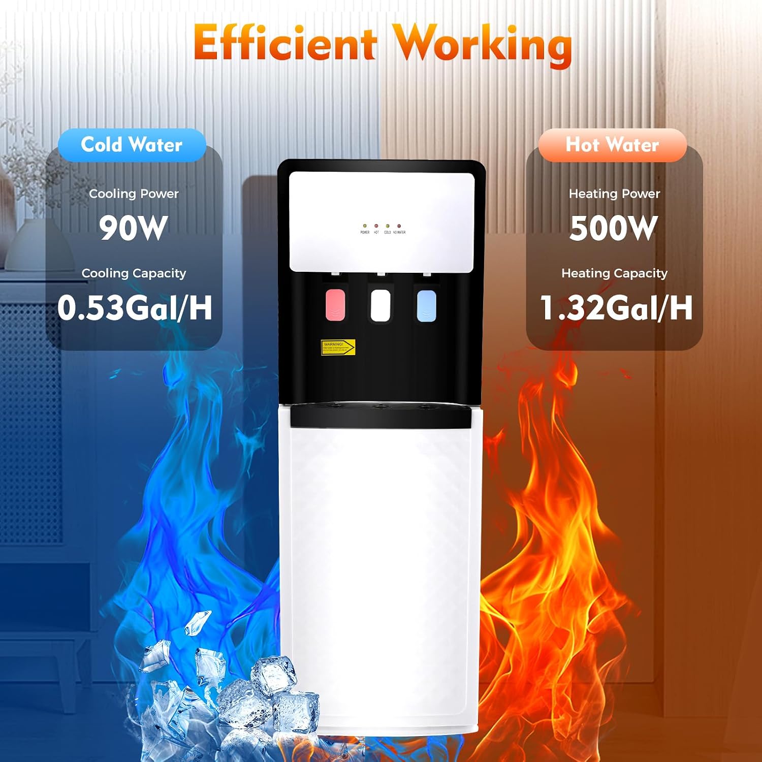 Bottom Loading Water Cooler Dispenser, 500W Hot and Cold Water Cooler with 3 Temperature Settings - Hot Cold & Room for Home Apartment Office Water Capacity 1.5L(Cold) & 5L(Hot) SJYTD-6 White