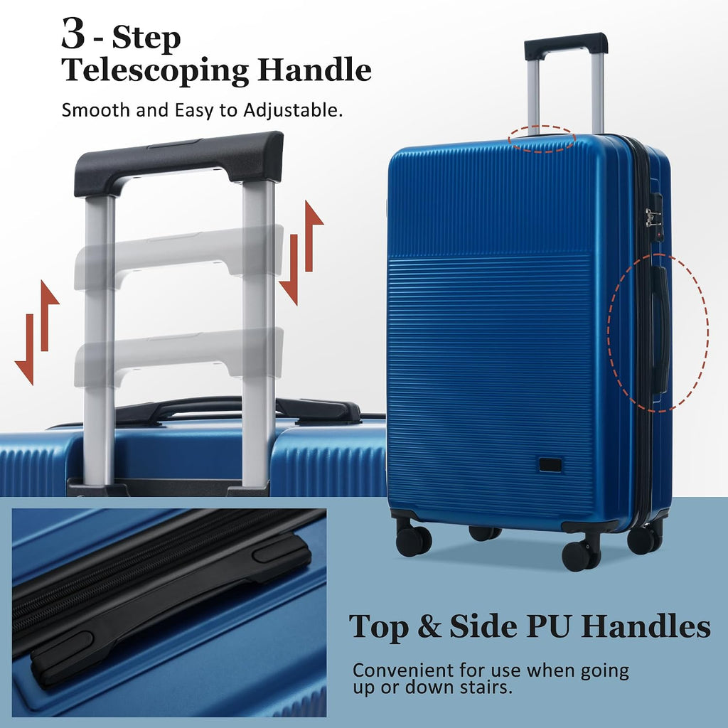 Merax Luggage Sets 5 Piece with Half-opening, Hardside 20' Carry On Suitcase Set with USB Port,Lightweight Travel 24' 28' Luggage with Bags TSA Locks Double Spinner Wheels,Blue