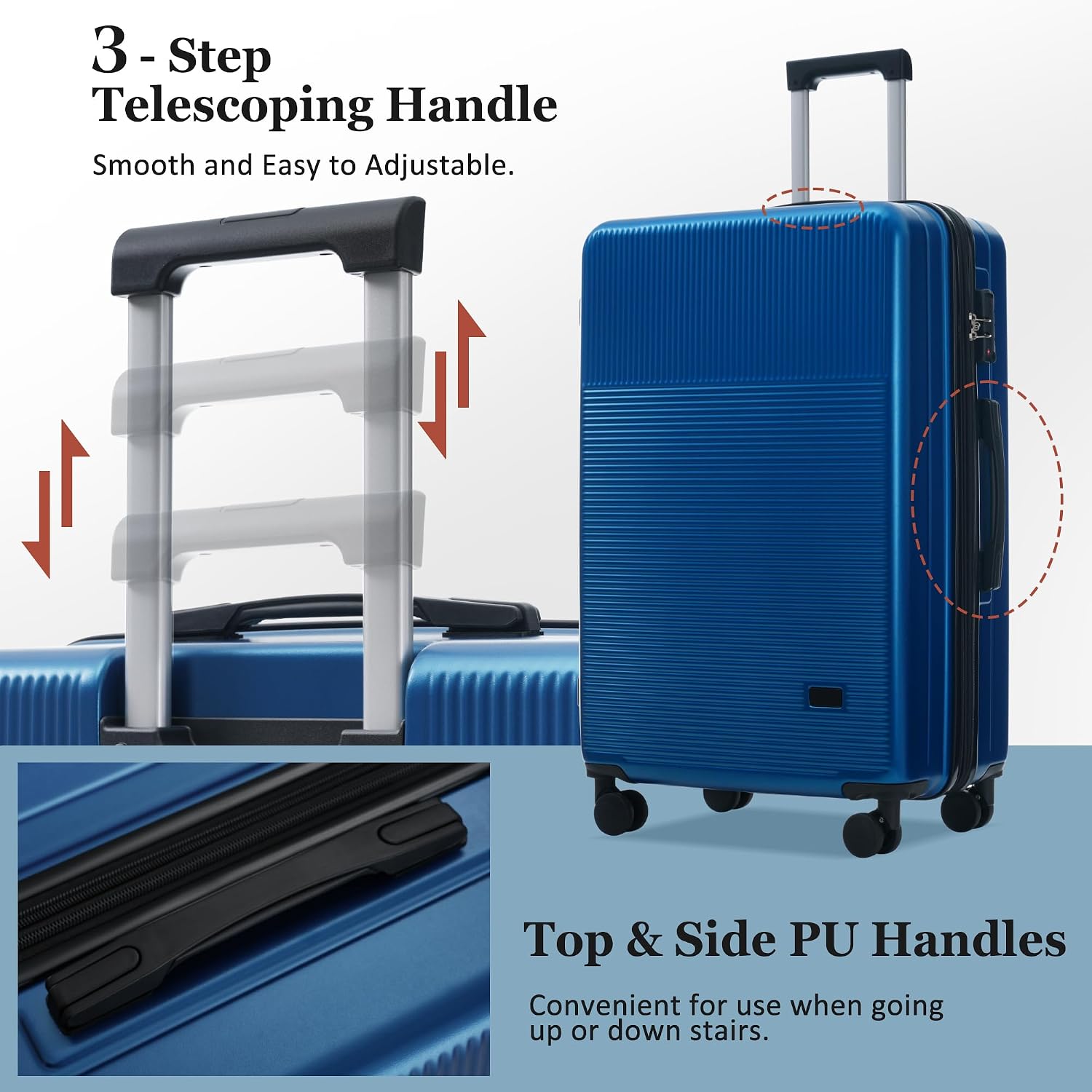 Merax Luggage Sets 5 Piece with Half-opening, Hardside 20' Carry On Suitcase Set with USB Port,Lightweight Travel 24' 28' Luggage with Bags TSA Locks Double Spinner Wheels,Blue