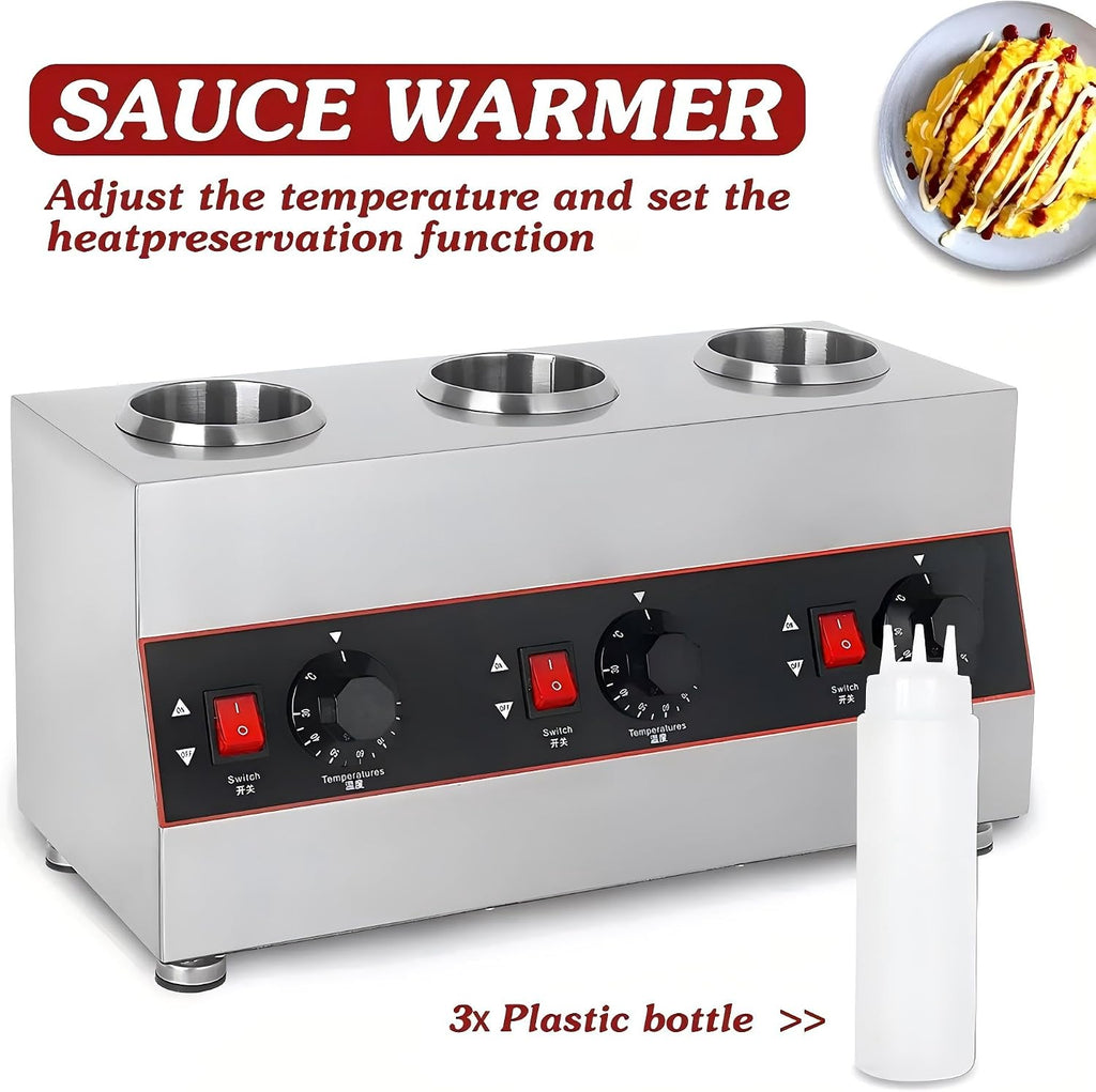 Commercial Electric Sauce Warmer Electric Cheese Sauce Warmer Hot Fudge Warmer Dispenser Cheese Dispenser Warmer with 3 Pump(110v/60Hz)