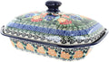 Blue Rose Polish Pottery - Blue Summer Blooms Medium Covered Baker - 3 Cup Capcaity - Unique, Dishwasher Safe, & Durable Bakeware