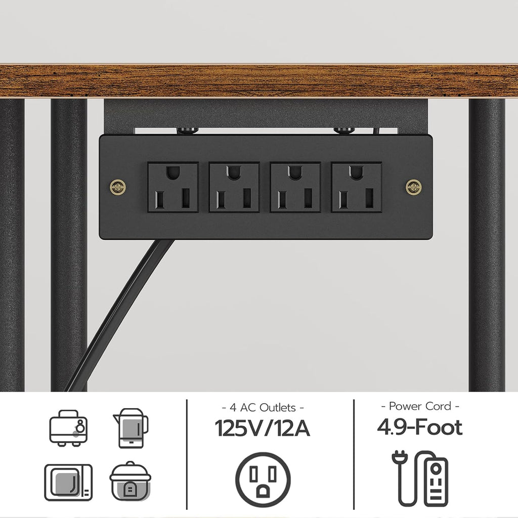 HOOBRO Bakers Rack with Power Outlet, Bar Table and Chairs Set, 47.2' Rectangular Pub 2 Stools, 3-Piece Breakfast Set for Kitchen Living Room BF07UHB01-BF52BT01