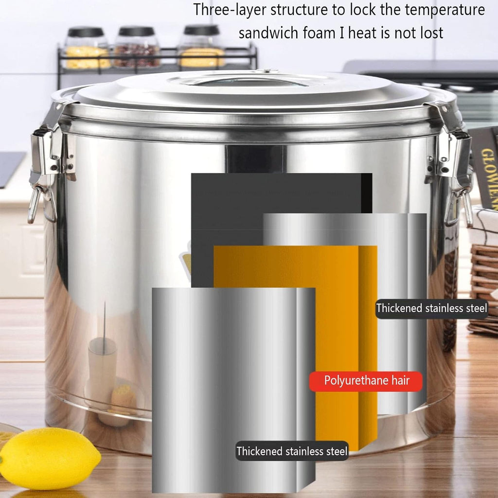 Stainless Steel Insulated Barrel, Soup Barrel Commercial Beverage Dispenser Coffee Urn for Hot Water Milk Tea Coffee Juice Home Party Use/Silver/40L