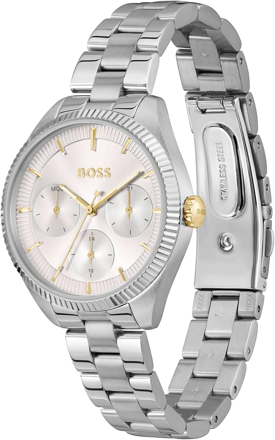 BOSS Women's Sage Sport Multifunction Watch – Stainless Steel Case, Elegant Sunray Dial, Day-Date-24-Hour Sub-Eyes, Quartz Movement, Classic and Versatile Design - Gift for Her