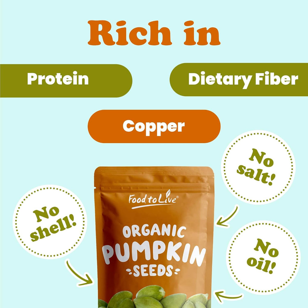 Food to Live Organic Raw Pepitas, 12 Pounds — Non-GMO, Pumpkin Seed Kernels, Unsalted, No Oil, No Shell, Vegan, Kosher, Bulk. Keto Snack.