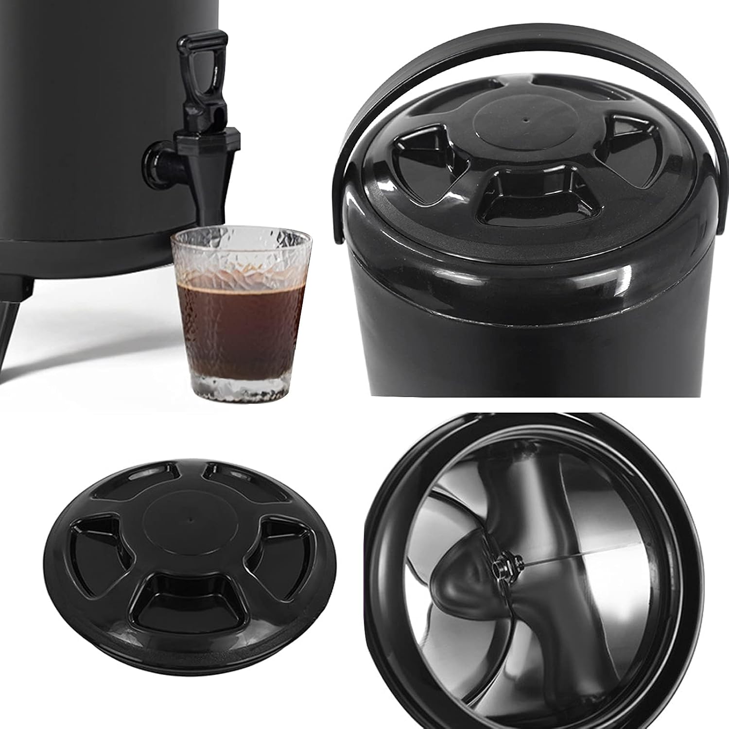 hot Water urn, Insulated Beverage Dispenser with Stainless Steel Insulated Double Wall Matte Surface Black for Coffee Tea Milk Soup Family Party Cafe Buffet(18L)