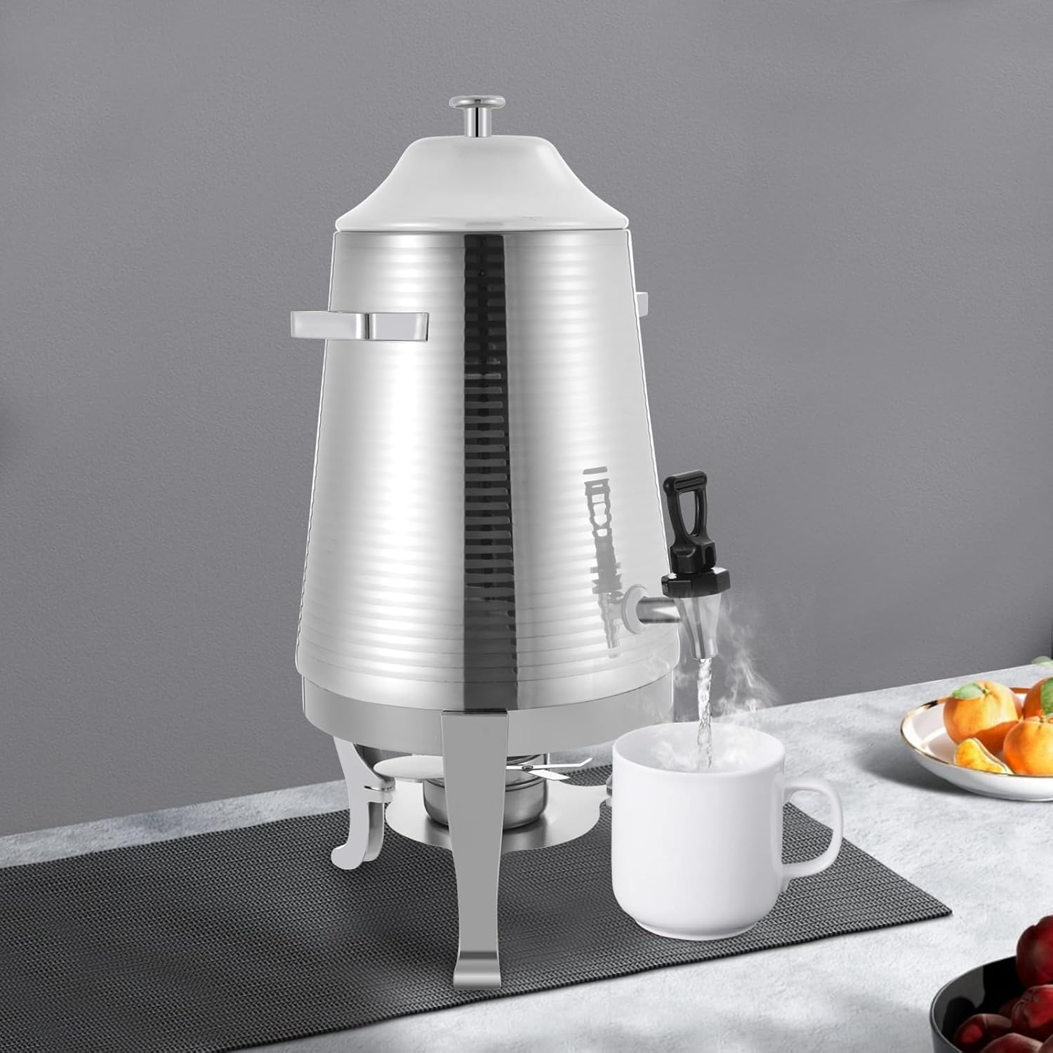13L Stainless Steel Beverage Dispenser with Stand, Dual Heating Hot Drink Dispenser with Temperature Control, Electric & Heating Juice Container for Hot or Cold Drinks, Buffet, or Catering Use
