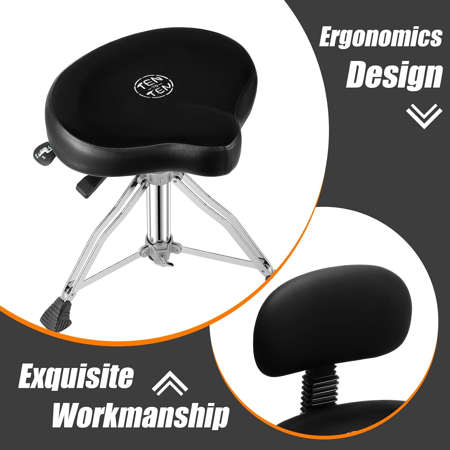 TENTOTEN Drum Throne with Backrest,Drum Stool for Adults|Hydraulic Drum Throne with 45°Angle Adjustable Back,Heavy Duty Drum Seat for Professional Drummers