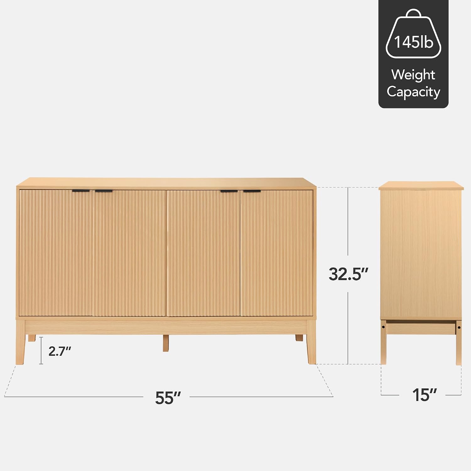 Best Choice Products 55' Modern 4-Door Sideboard Storage Cabinet, Buffet, Media Cabinet, Cupboard, Entryway Accent Table, Bookcase w/Reed Panels and Adjustable Shelves – Natural