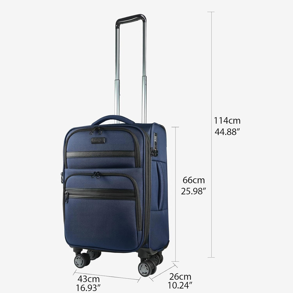KROSER Softside Expandable checked Luggage with Front Business Pockets，24 Inch Suitcases with Spinner Wheels & Built-in TSA Lock, Durable Suitcase Rolling Luggage, Navy