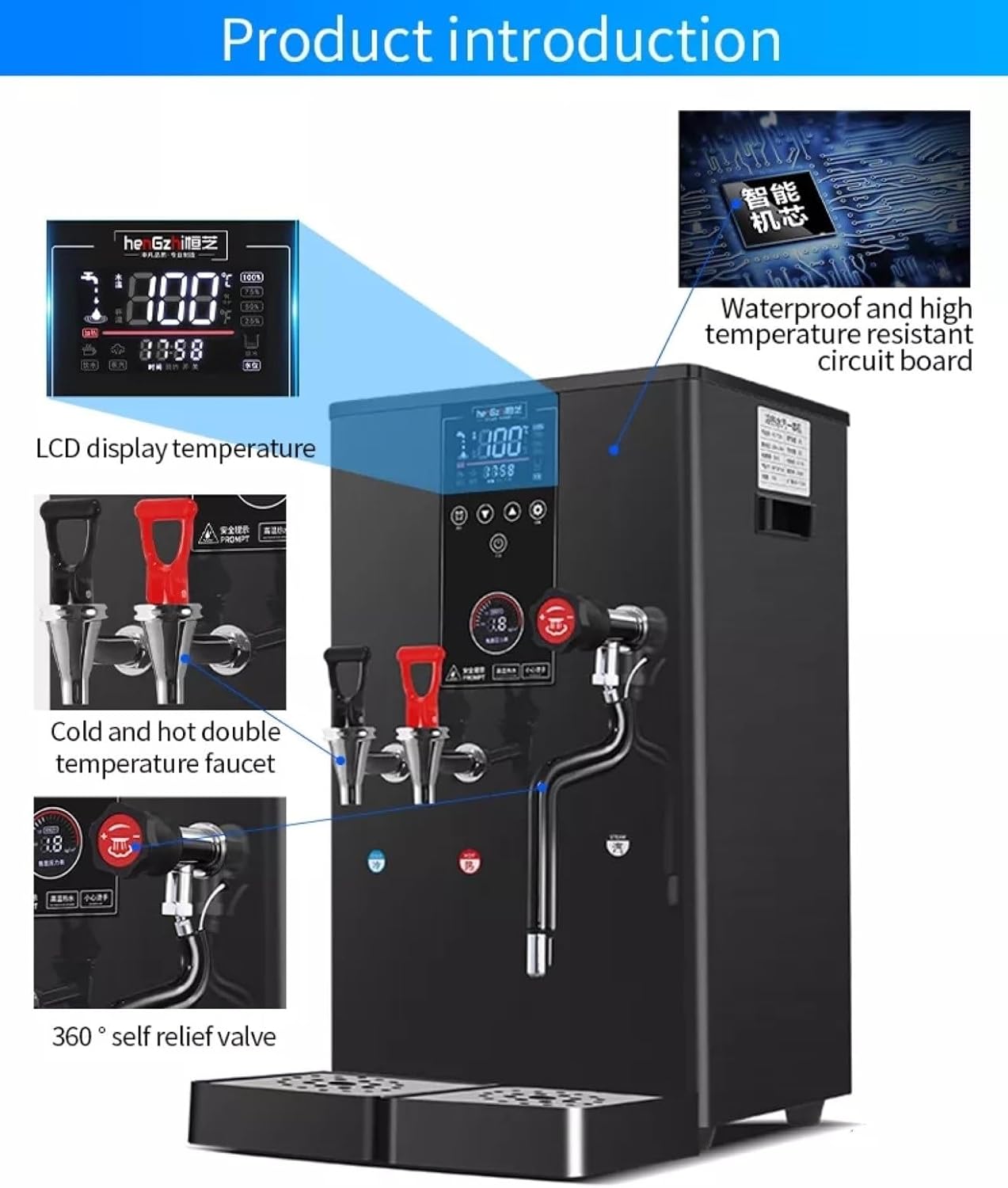 Commercial Intelligent LCD Touch Screen Steam Boiler 50L/H Hot Water Cold Water Milk Foamer Machine (110v White)
