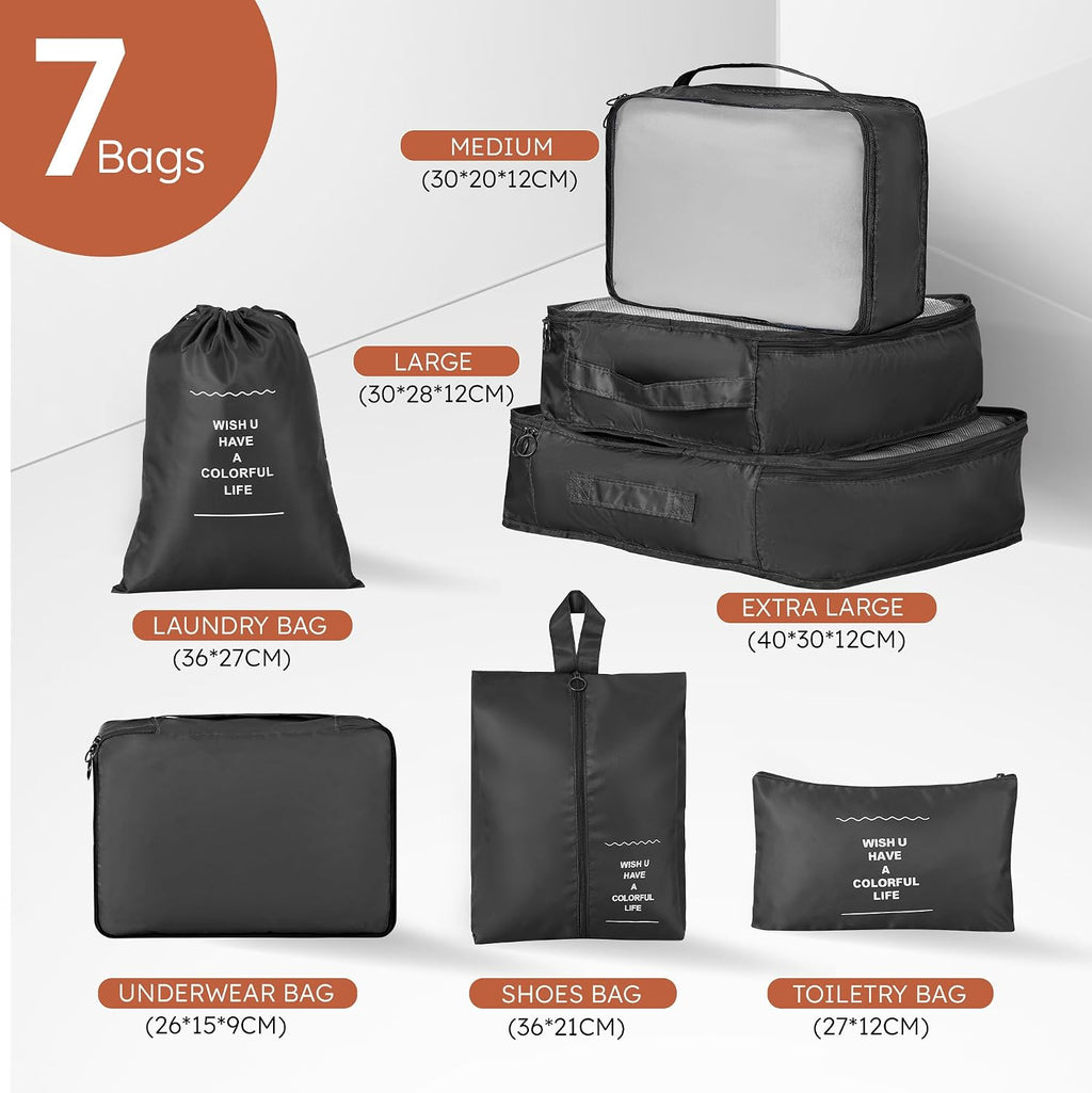 10 Piece Luggage Sets, 3 Piece Suitcase Set, 20 inch Carry on Luggage, 24 inch and 28 inch Checked Luggage with 7PC Packing Bags