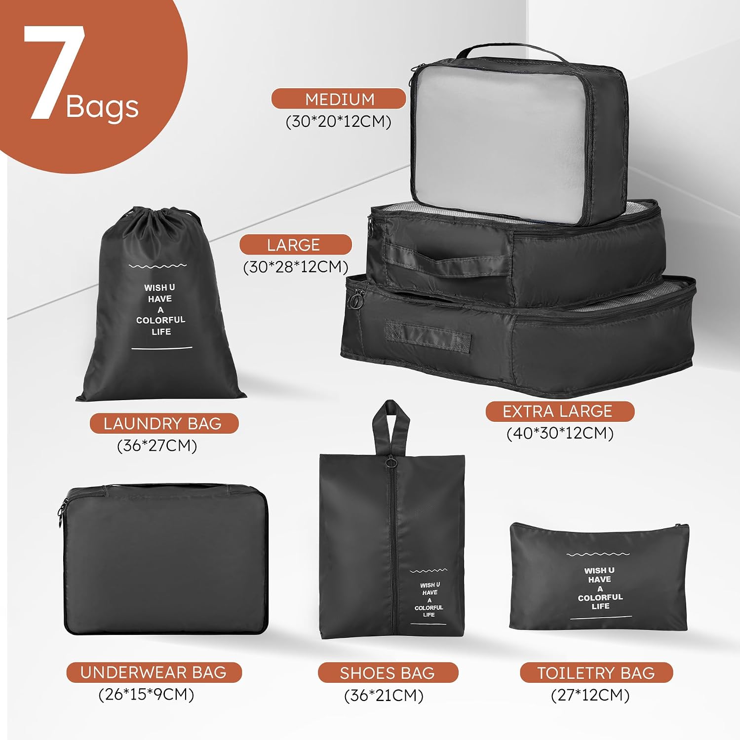 10 Piece Luggage Sets, 3 Piece Suitcase Set, 20 inch Carry on Luggage, 24 inch and 28 inch Checked Luggage with 7PC Packing Bags