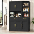 BOTLOG 67' Kitchen Pantry Cabinet, Modern Kitchen Hutch with 5 Doors and 2 Drawers, 3-Tier External Shelf, Large Pantry Storage Cabinet with Microwave Stand for Dining Room, Black
