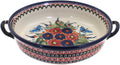 Blue Rose Polish Pottery - Red Floral Butterfly Round Casserole with Handles - 10.25' Diameter - Unique, Dishwasher Safe, & Durable Bakeware