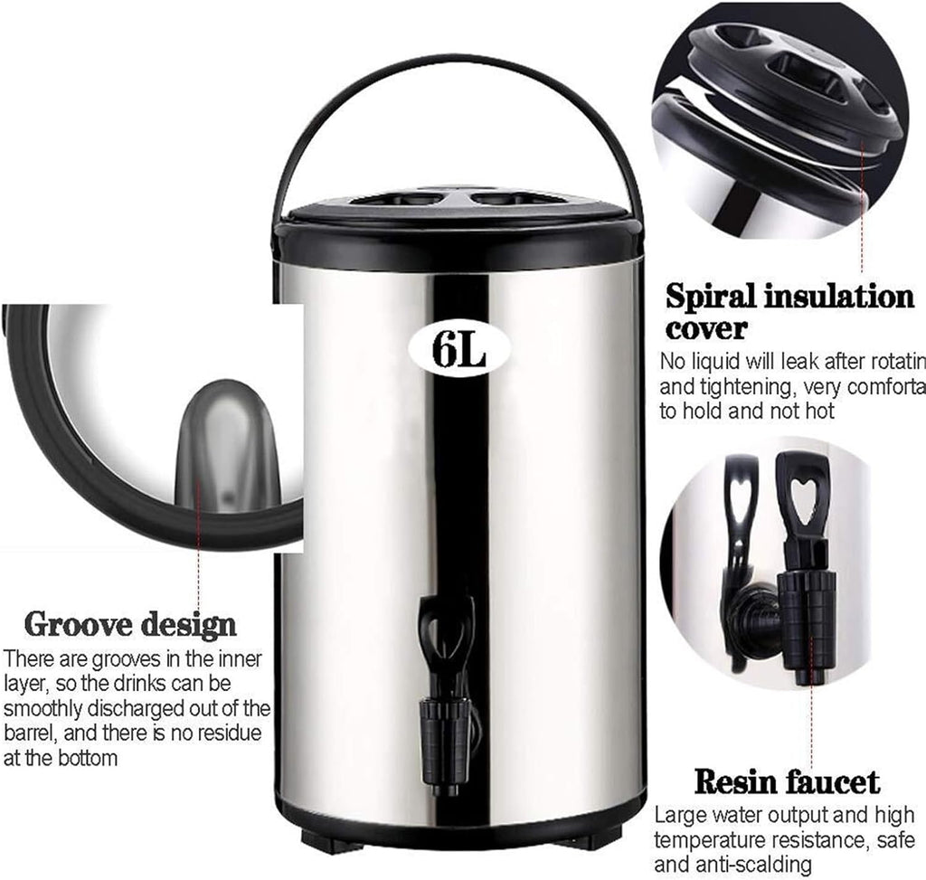 Catering Urn, Stainless Steel Insulated Hot Water Dispenser With Faucet - 6L/8L/10L/12L/16L/20L Milk Tea Barrel For Beverages(16 L)