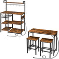 HOOBRO Kitchen Bakers Rack, Rustic Brown 3-Piece Bar Table Set with Power Outlet BF05UHB01-BF45UBT01