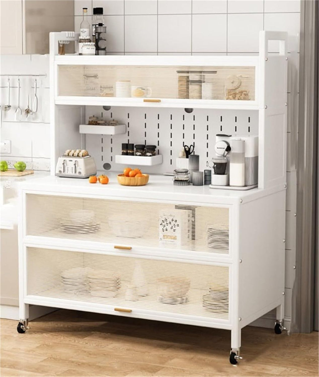 5-Tier Bakers Rack for Kitchen l Sideboard Baker's Storage Cabinet Multifunctional Microwave Stand with Accessories Storage Cabinets with Flip Door for Home(White,100 cm)