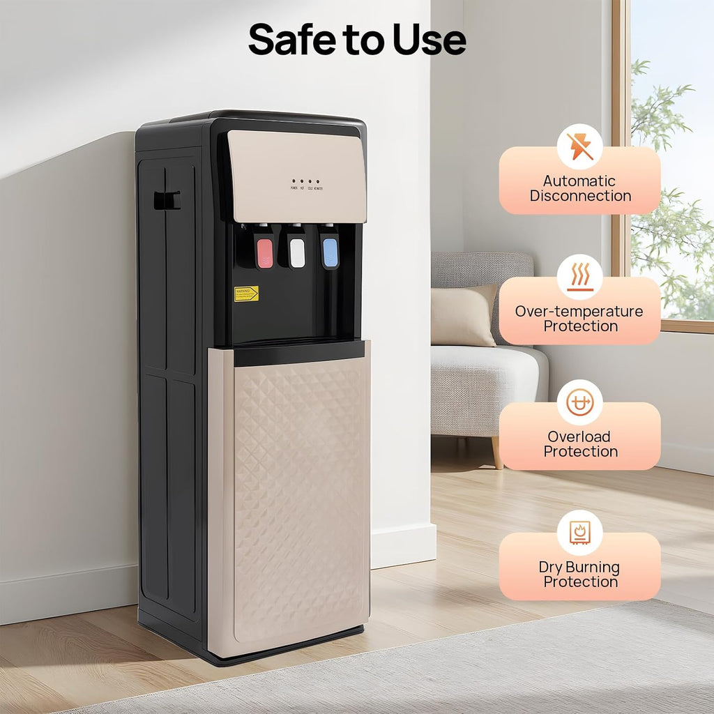 Bottom Loading Water Cooler Dispenser, 500W Hot and Cold Water Cooler with 3 Temperature Settings - Hot Cold & Room for Home Apartment Office Water Capacity 2L(Cold) & 5L(Hot) SJYTD-6 Gold