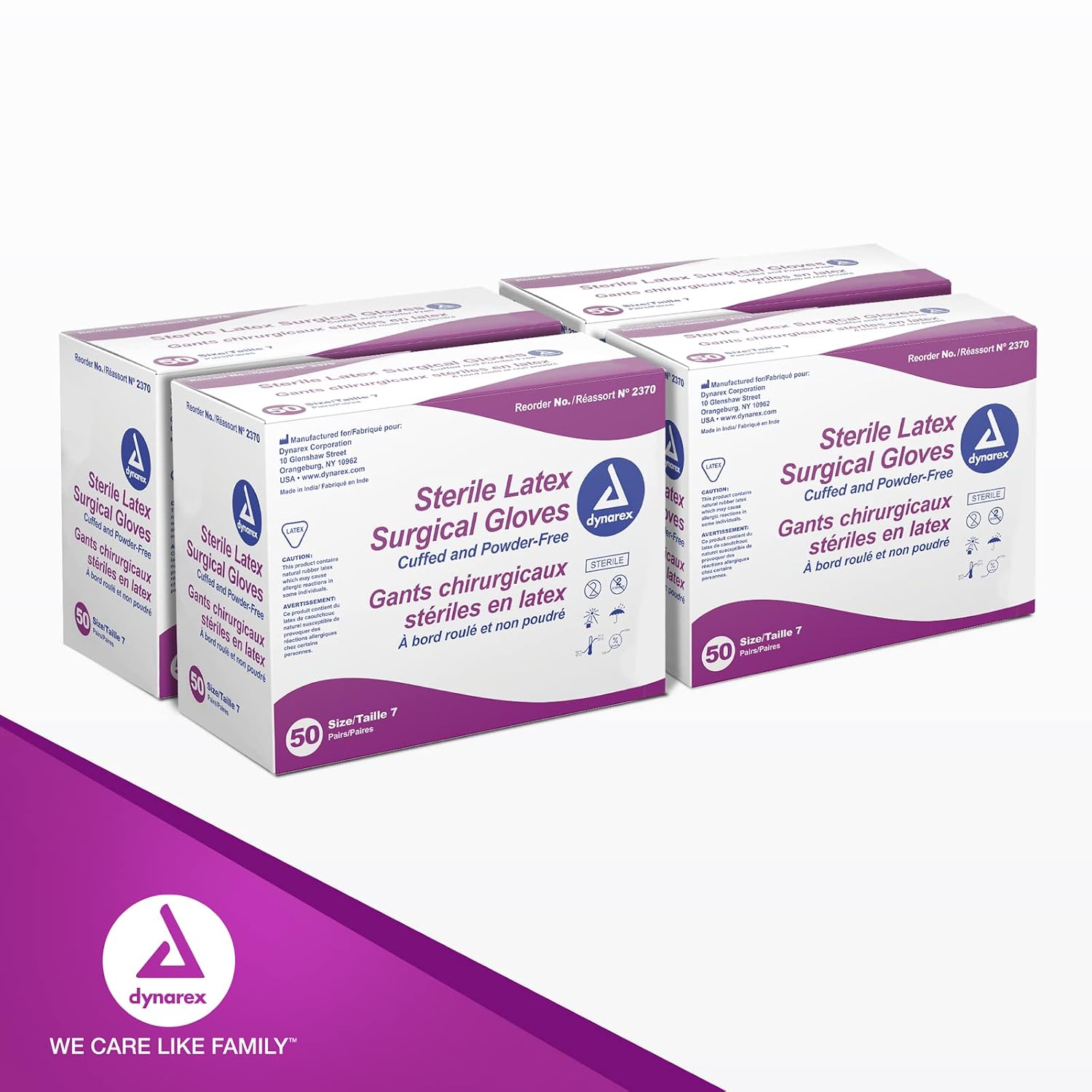 Dynarex Sterile Disposable Latex Surgical Gloves, Powder-Free, Packaged in Pairs, Medical and Healthcare Use, Veterinary Clinic, Bisque, Size 7.0, 1 Case of 200 Pairs of Gloves (Packaging May Vary)