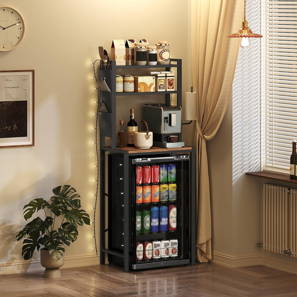 MAHANCRIS Bakers Rack with Mini Fridge Shelf and Bakers Rack with Power Outlet Bundle, Kitchen Storage Shelf, BRHR5401-BRHR74E01