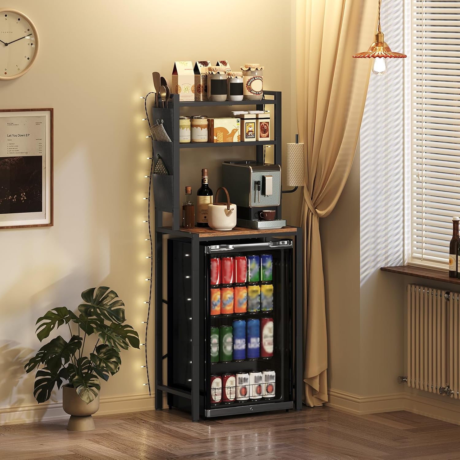 MAHANCRIS Bakers Rack with Mini Fridge Shelf and Bakers Rack with Power Outlet Bundle, Kitchen Storage Shelf, BRHR5401-BRHR74E01