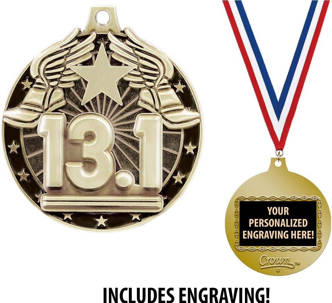 Crown Awards 13.1 Medals, 2' Gold Half Marathon Medal Award with Free Custom Engraving