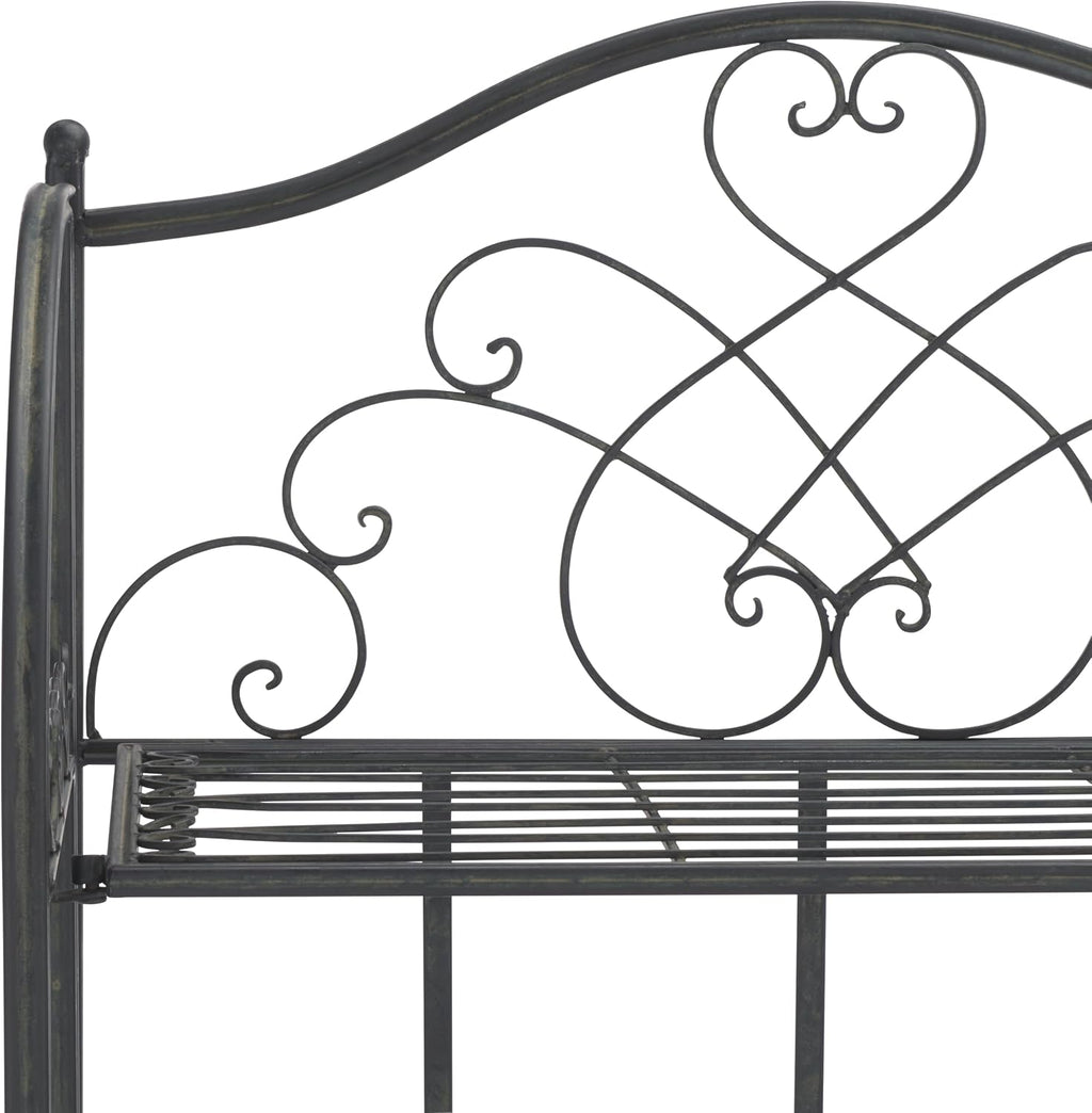 SAFAVIEH Outdoor - Amaris 4-Tier Bakers Rack - Black Iron Metal - Vintage Victorian Scrollwork - Ideal for Patio, Deck, Porch, Sunroom, 14.5' W x 25' D x 63' H (PAT5014E)