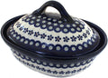 Blue Rose Polish Pottery - Blue Flowering Peacock Small Oval Baker with Lid - 4 Cup Capacity - Unique, Dishwasher Safe, & Durable Bakeware